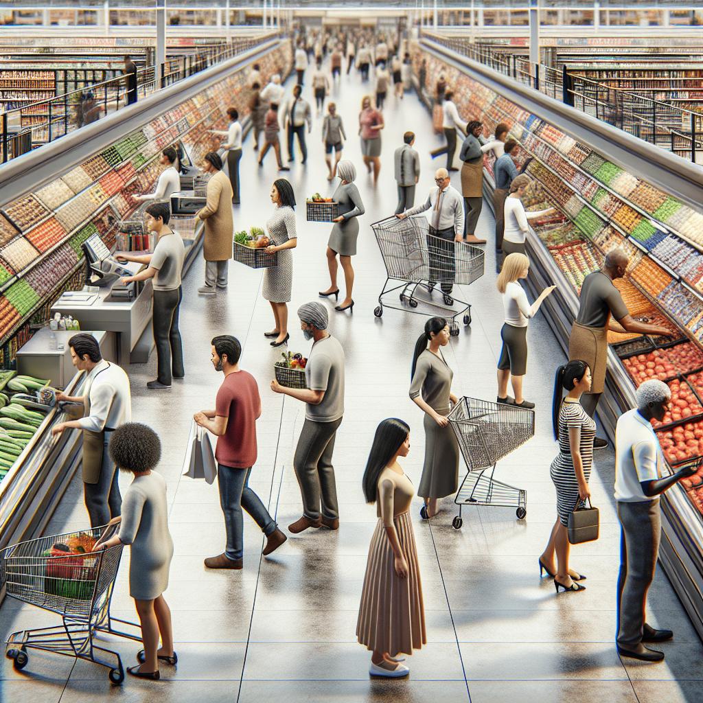 Busy supermarket transformation scene