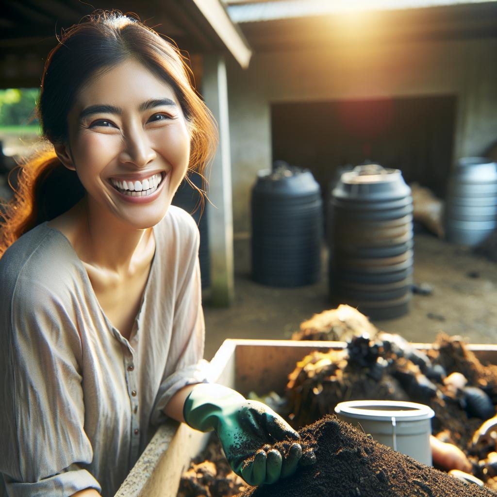 Happy woman composting business