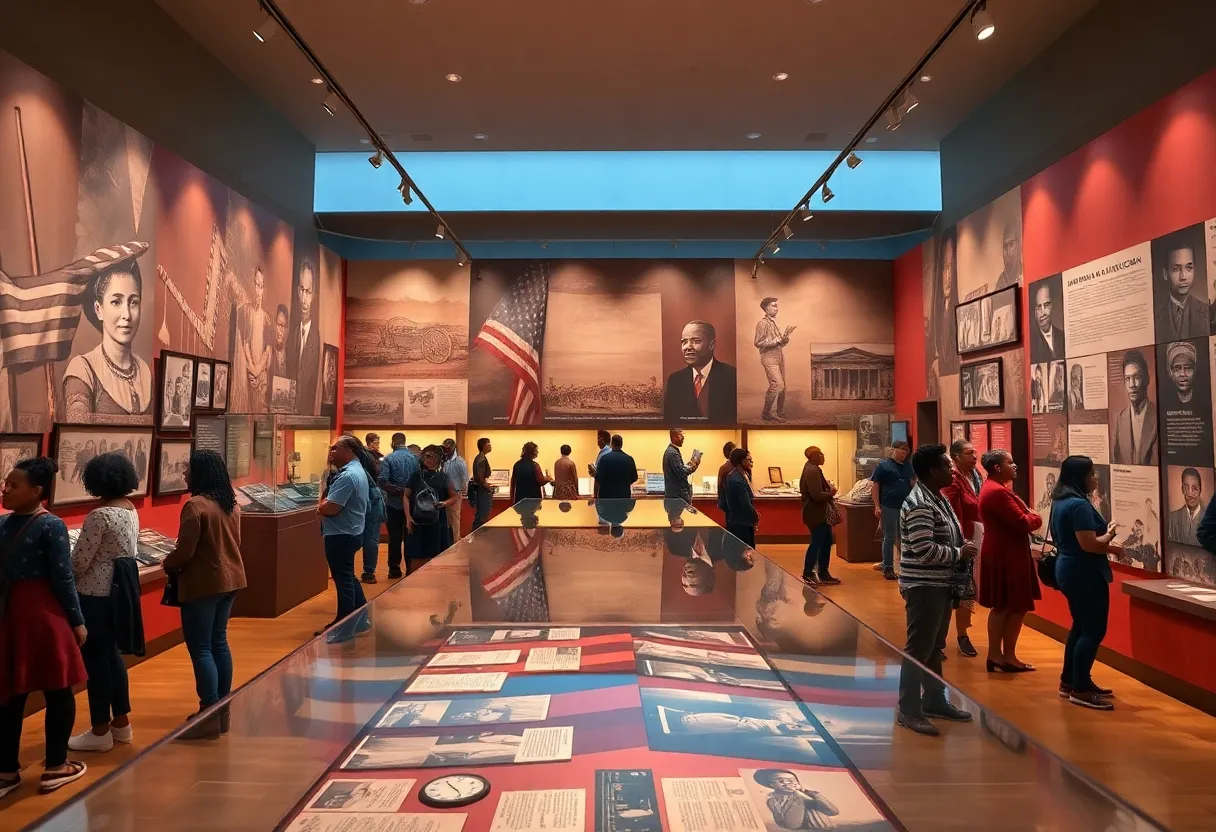 Visitors exploring the African American history exhibit at the Bexar Heritage Center.