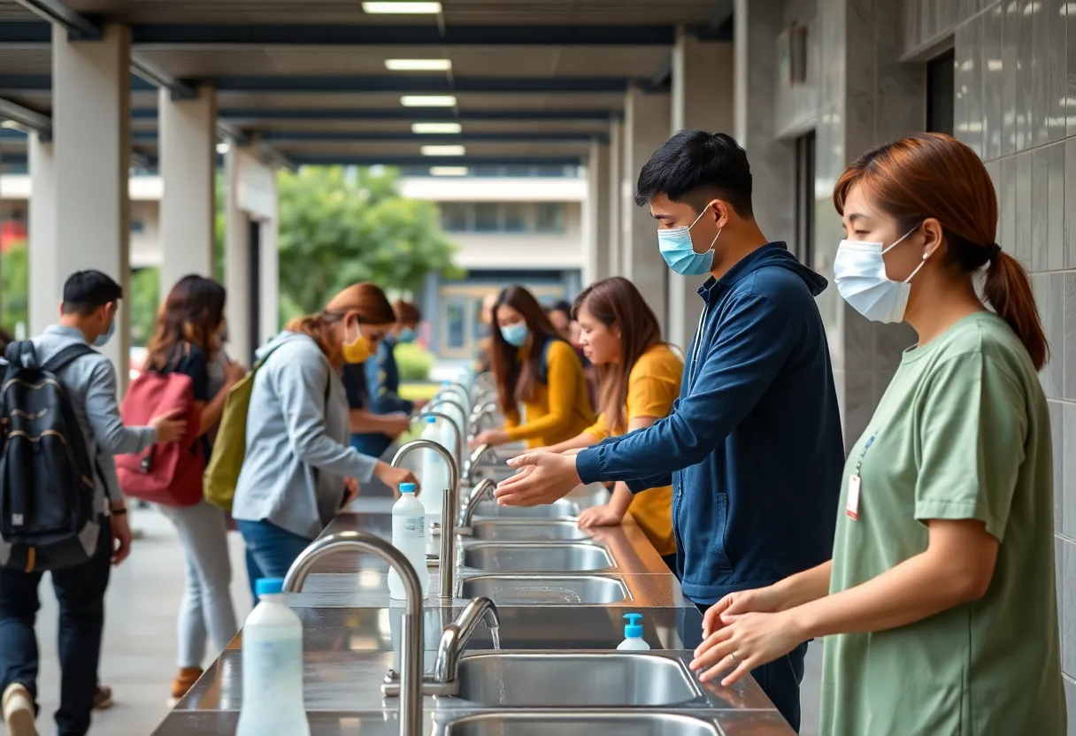 Students practicing hygiene on campus to prevent norovirus