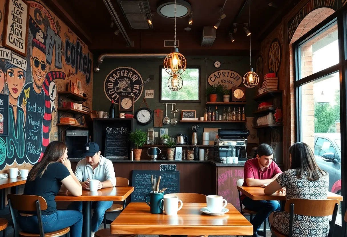 Interior of El Tigre Coffee Roasters with customers enjoying coffee