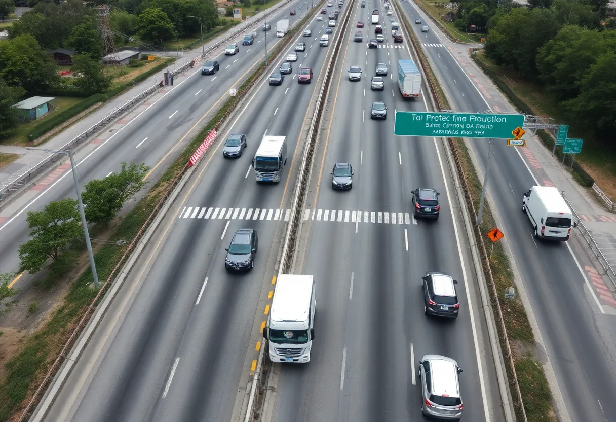 Construction zone on southbound I-35 with reduced lanes
