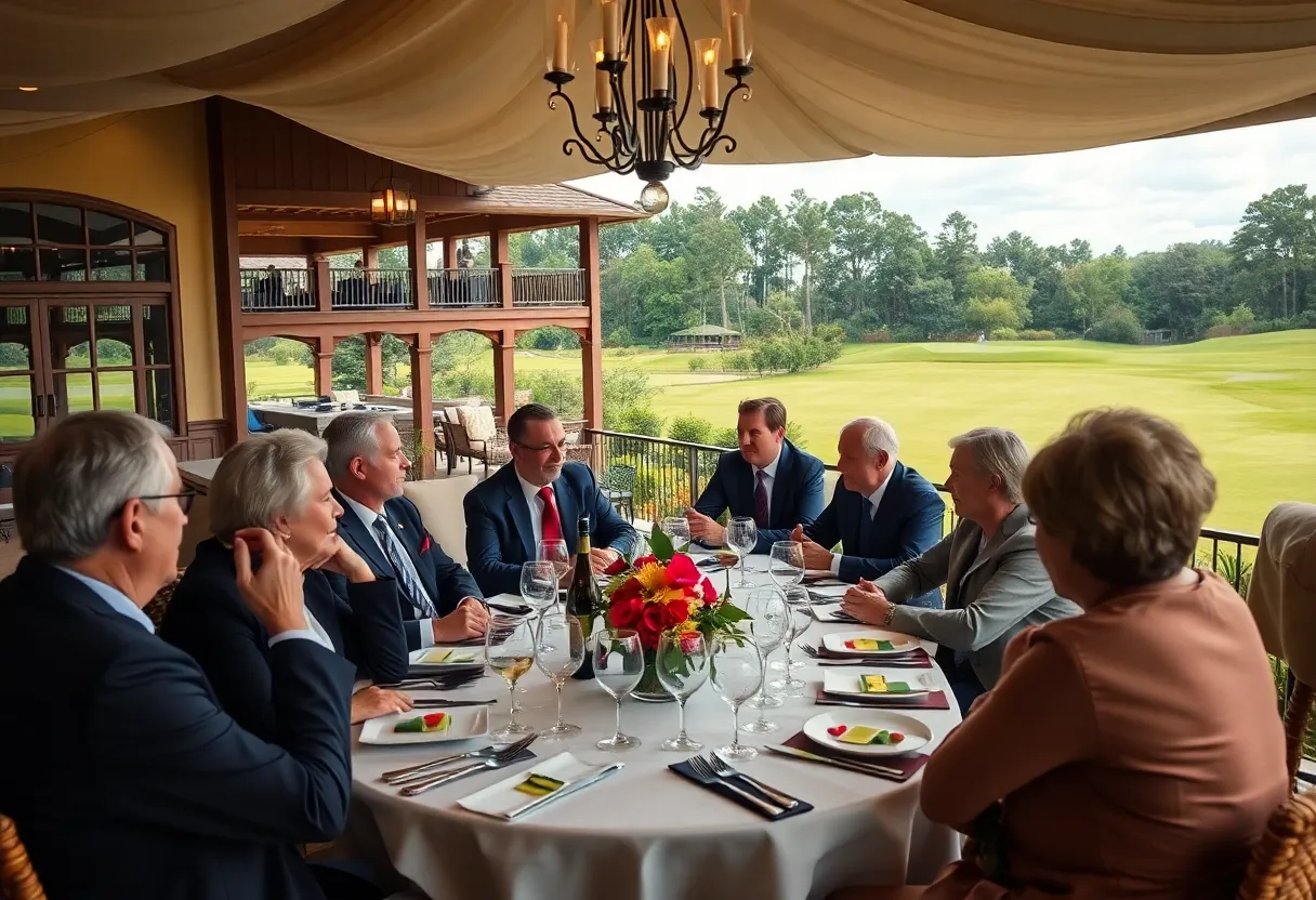 Luncheon meeting between political figures at a golf course