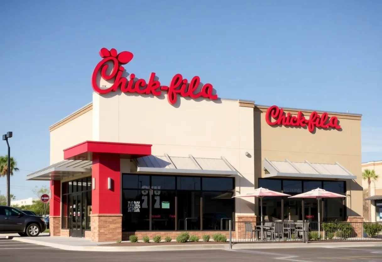 Exterior view of the new Chick-fil-A restaurant in San Antonio.