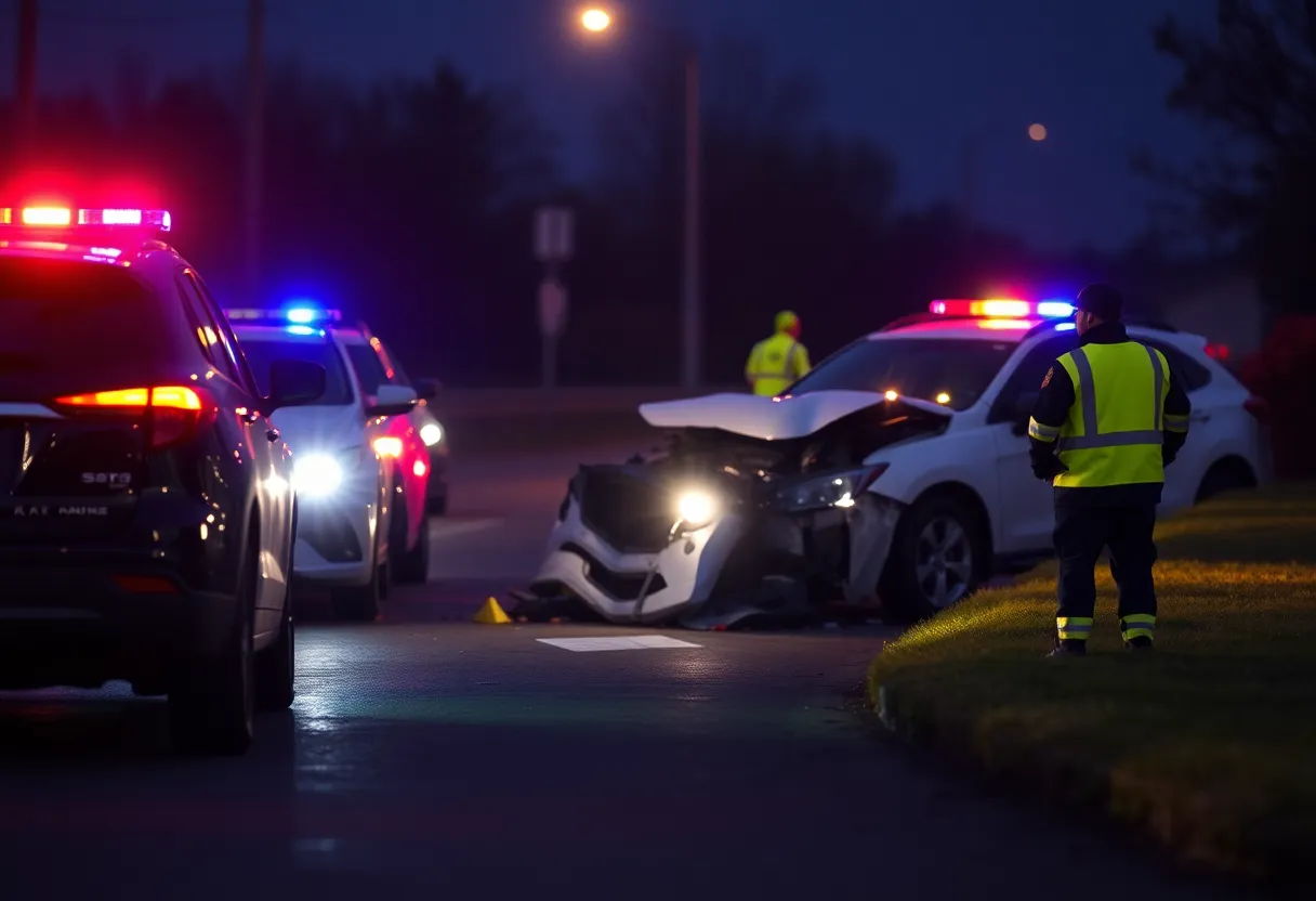 Emergency responders at a serious car crash scene in San Antonio with visible damage to vehicles.
