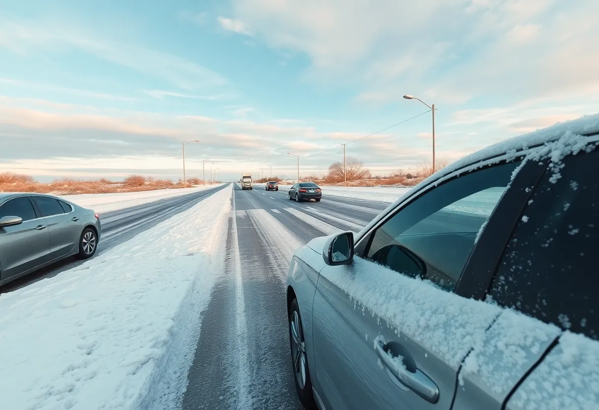 Icy landscape in South Texas during a winter storm