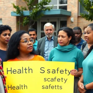 Parents discussing health concerns outside Cibolo Charter School
