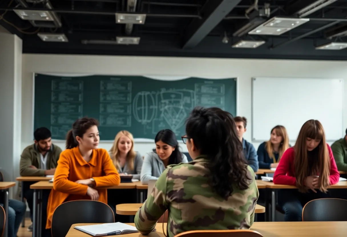 Students in UTSA veterans seminar course discussing in a classroom
