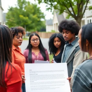 Community members engaging in conversation about public safety in San Antonio.