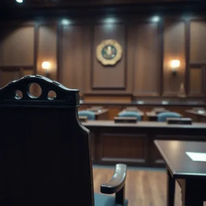 A courtroom scene symbolizing legal justice and proceedings.