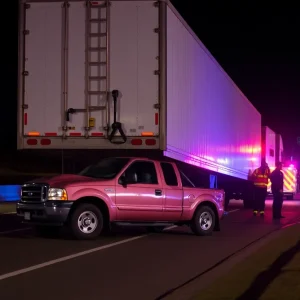 Collision between a pickup truck and an 18-wheeler on I-10 in San Antonio