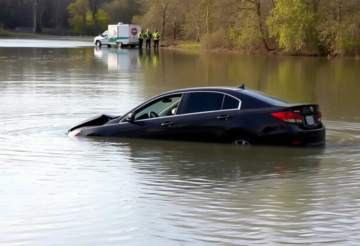 Car submerged in a pond after an accident in San Antonio
