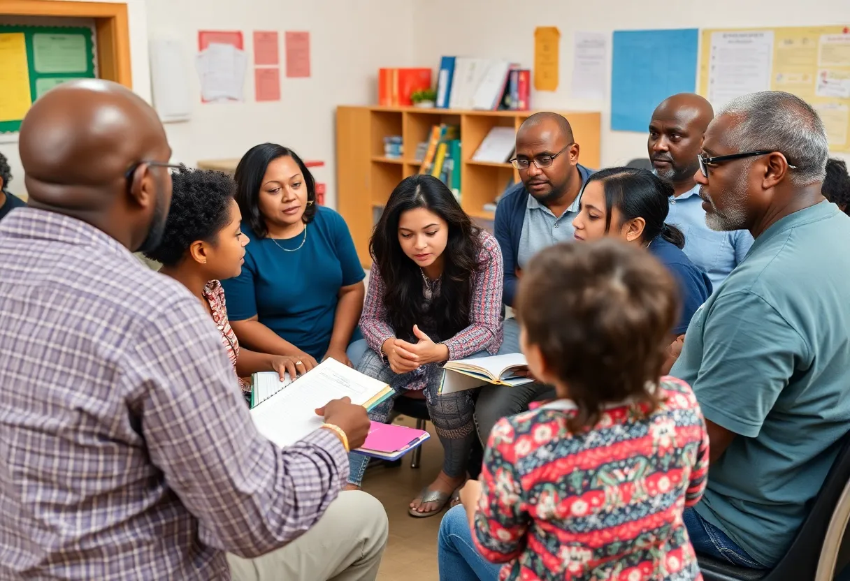 Parents discussing educational concerns in San Antonio