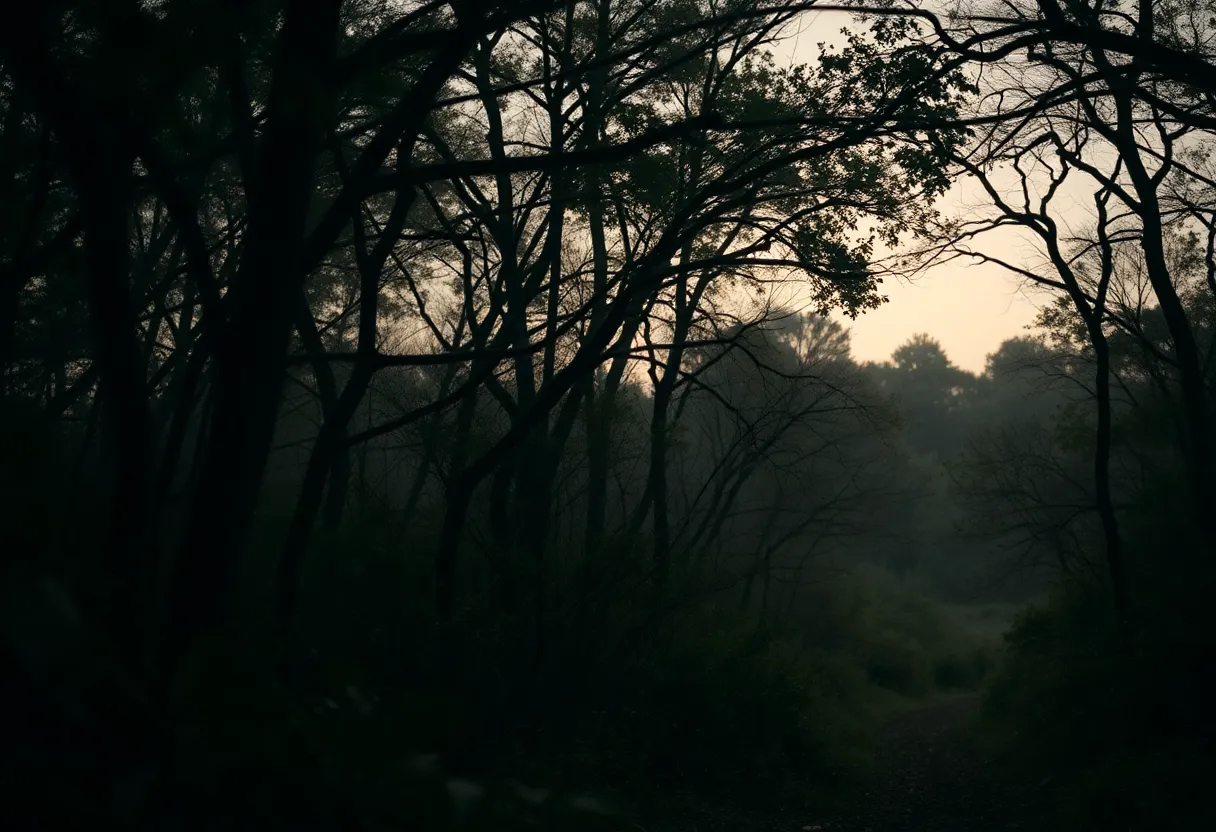 A wooded area in Bexar County representing a tragic discovery.