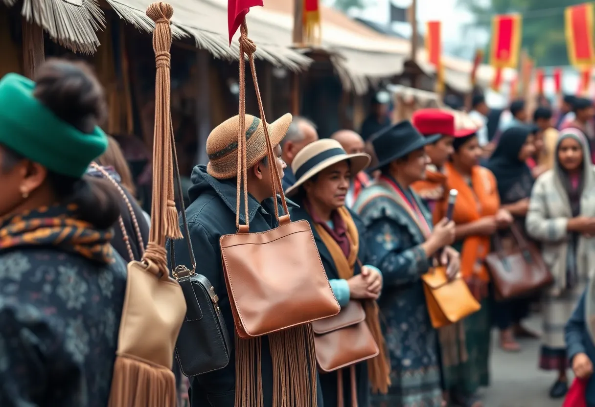 Community members celebrating at Bexar Goods farewell event with handmade leather products displayed.