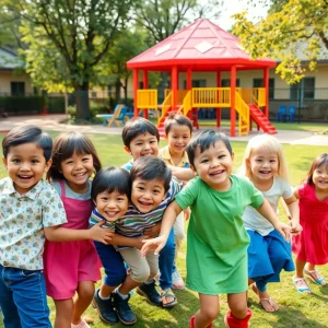 Playground at Canyon Ridge Elementary filled with happy children playing