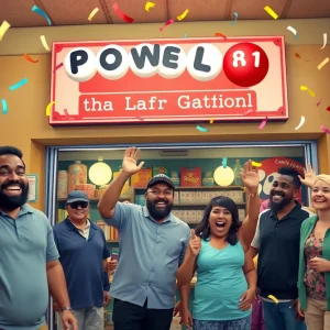 Celebration scene at Gasgo Markets in San Antonio after a resident wins Powerball