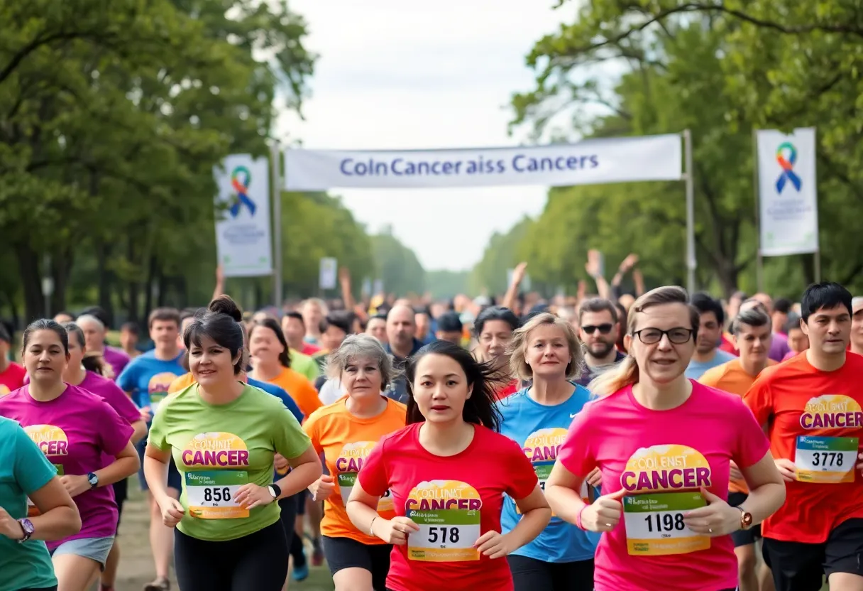 Participants at the Get Your Rear in Gear 5K Run/Walk raising awareness for colon cancer.