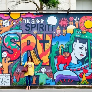 Mural representing the community art spirit, inspired by Joe Villarreal