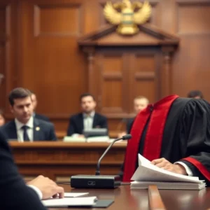 Courtroom scene during a sentencing hearing