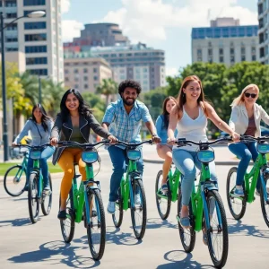 Group of people riding e-bikes in San Antonio
