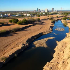Dry riverbed and aquifer showing the effects of drought in San Antonio