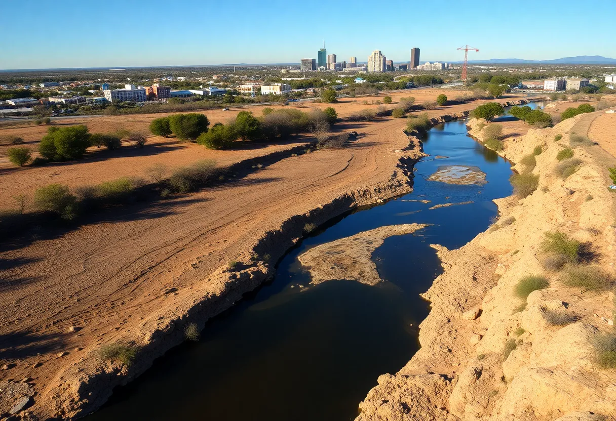 Dry riverbed and aquifer showing the effects of drought in San Antonio