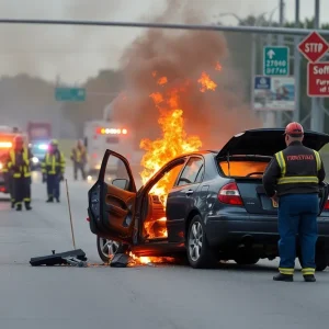 Scene of a fiery car crash on Guilbeau Road in San Antonio