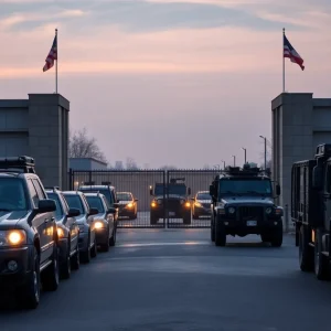 Security personnel at Joint Base San Antonio-Lackland post-drive-by shooting.