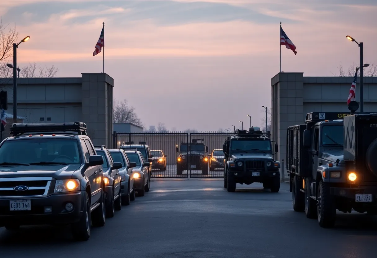 Security personnel at Joint Base San Antonio-Lackland post-drive-by shooting.