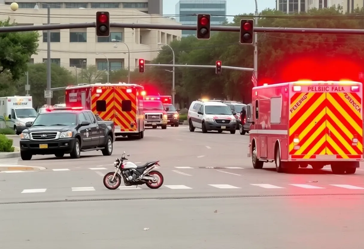 Emergency vehicles at motorcycle crash site in San Antonio