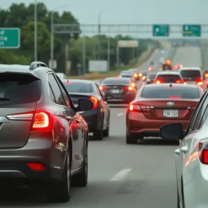 A highway scene depicting a tense road rage situation