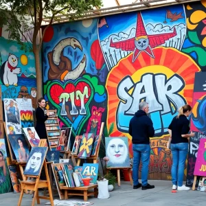 Colorful mural representing San Antonio's arts and culture
