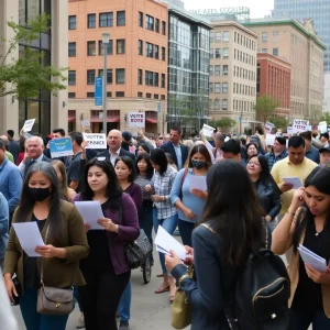 Diverse crowd participating in a civic event in San Antonio