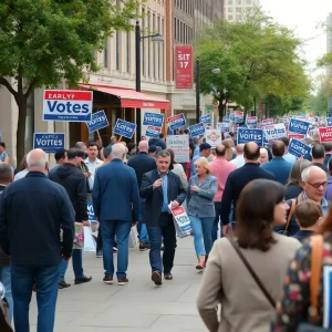 Crowd discussing politics in San Antonio
