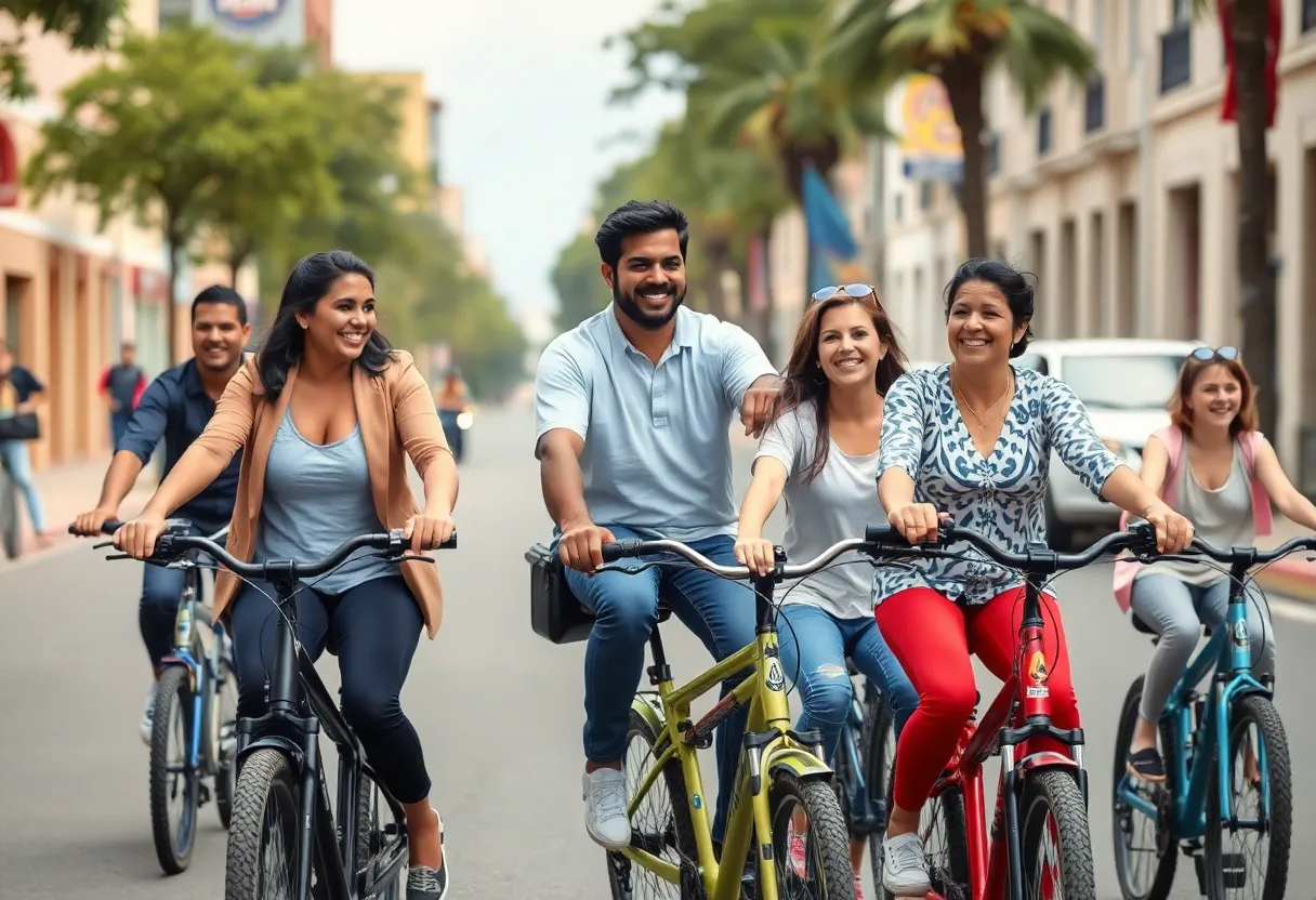 Families riding electric bikes in San Antonio