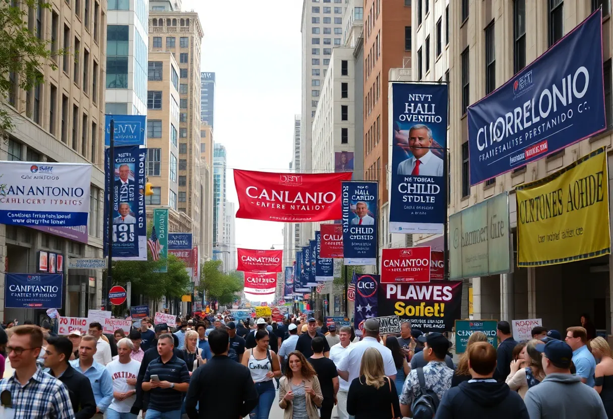 Campaign signs for the mayoral race in San Antonio