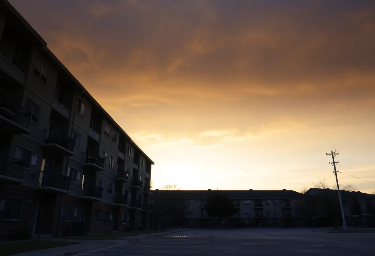 A quiet apartment complex in San Antonio symbolizing community tragedy.