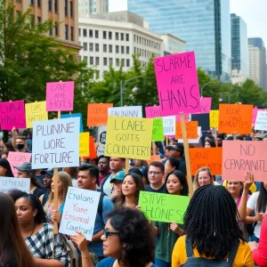 Protesters in San Antonio holding signs during a demonstration