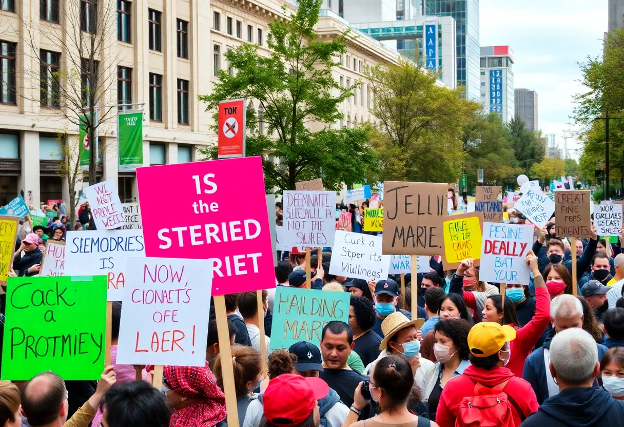 Diverse Crowds Marching with Signs in San Antonio