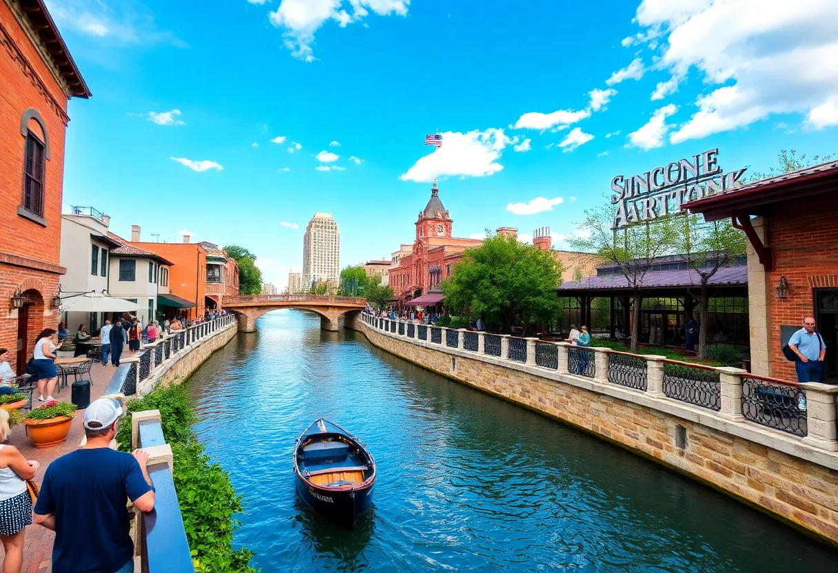 Tourists enjoying San Antonio River Walk