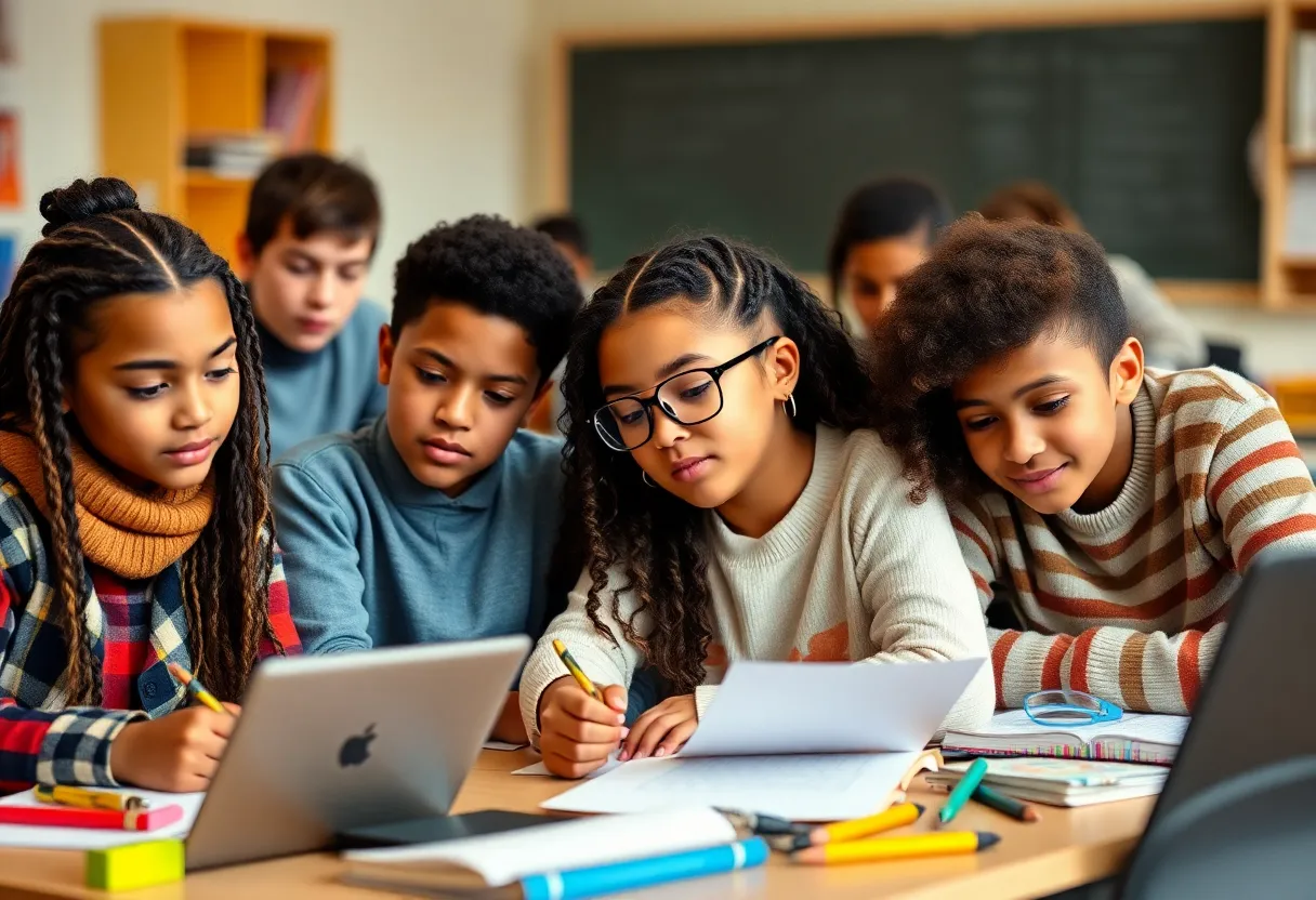 Students collaborating in a classroom environment