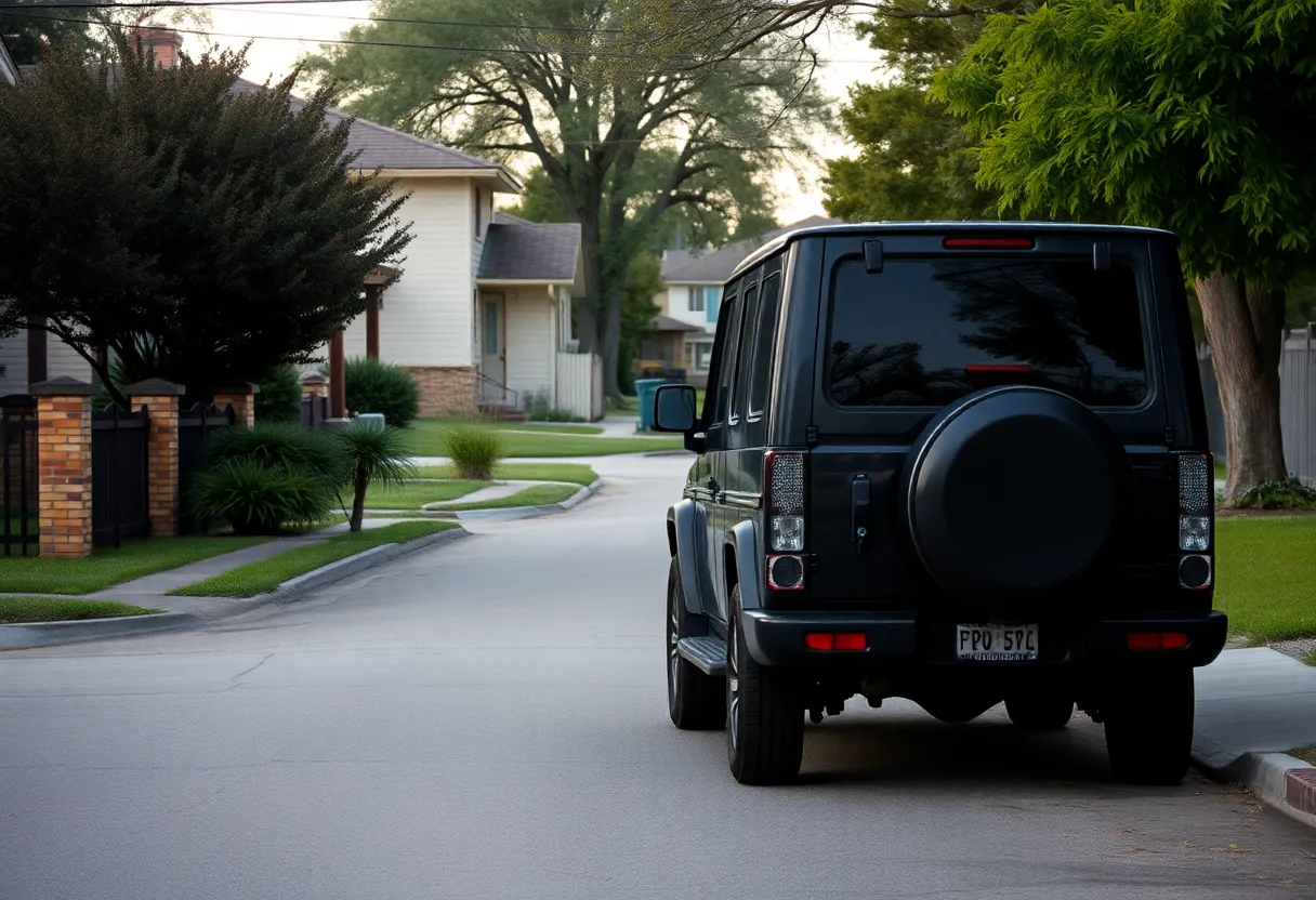 A quiet street in San Antonio, Texas affected by a recent shooting incident.