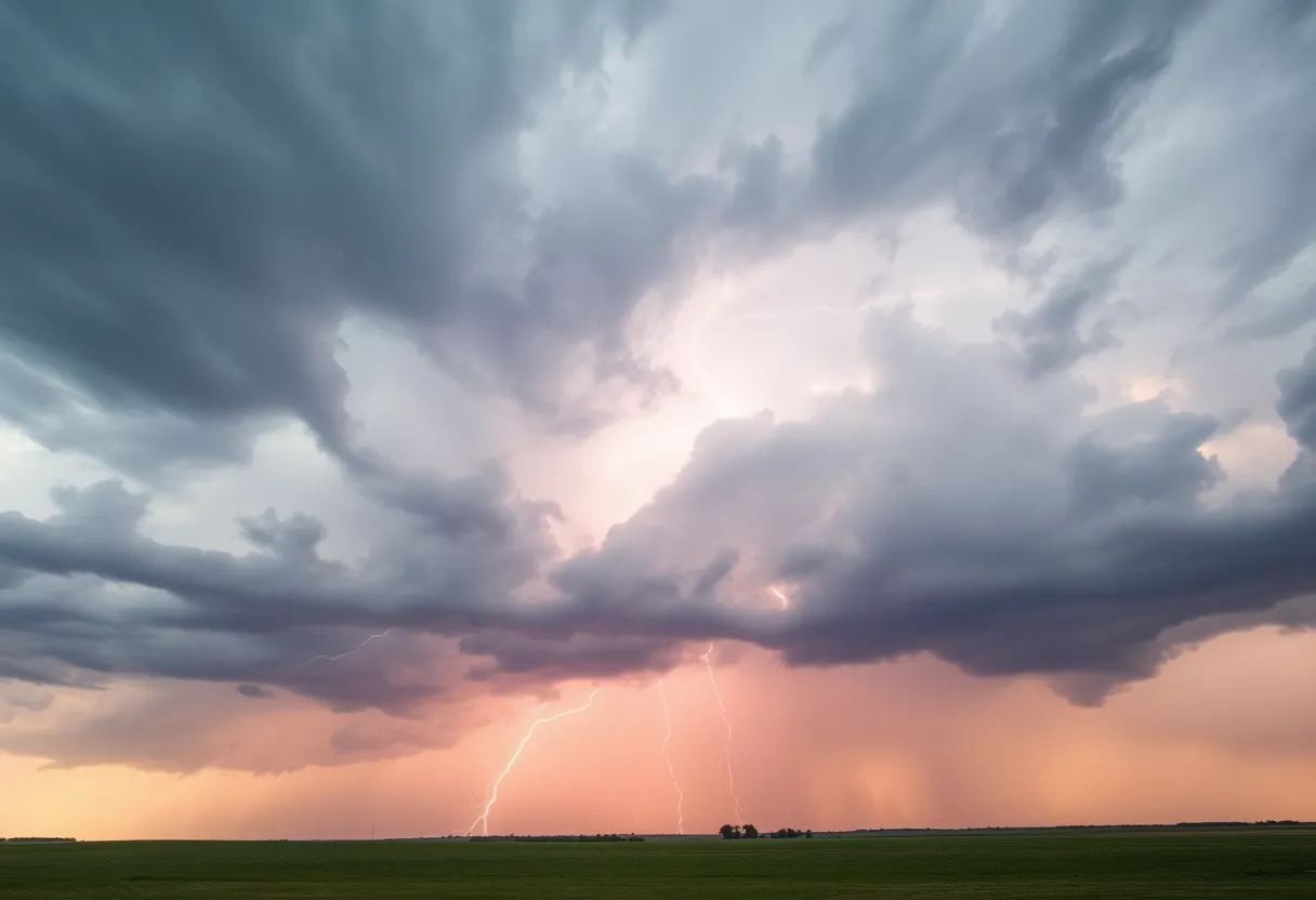 Dramatic sky and storm clouds indicating tornado risks in the Upper Midwest