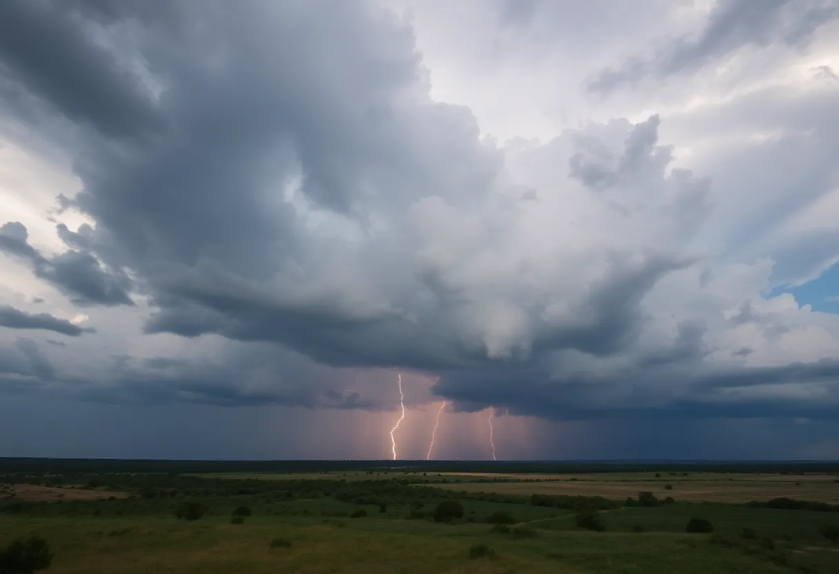 Storm clouds brewing over Texas landscape