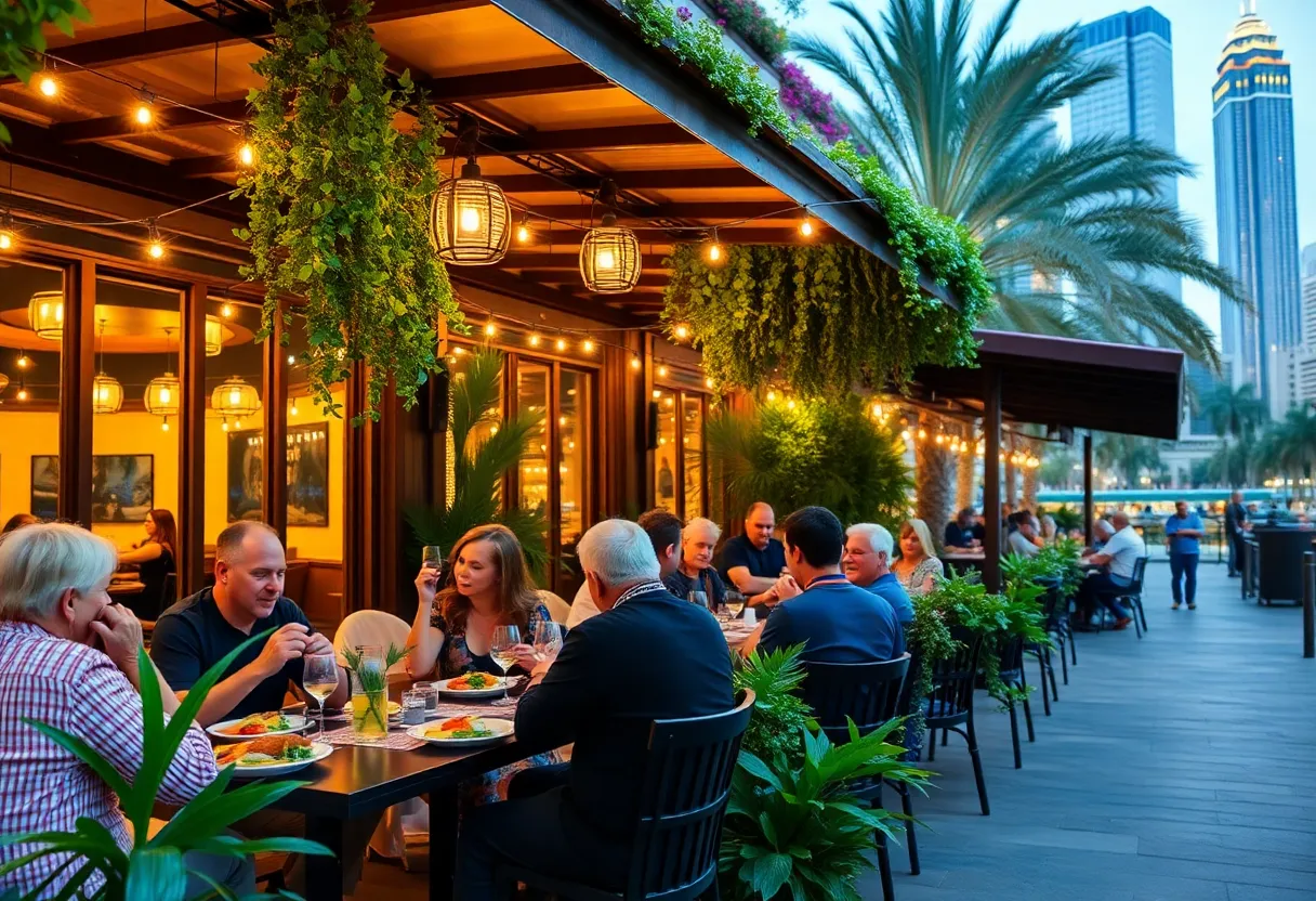Guests enjoying outdoor dining at Tower Grove Restaurant