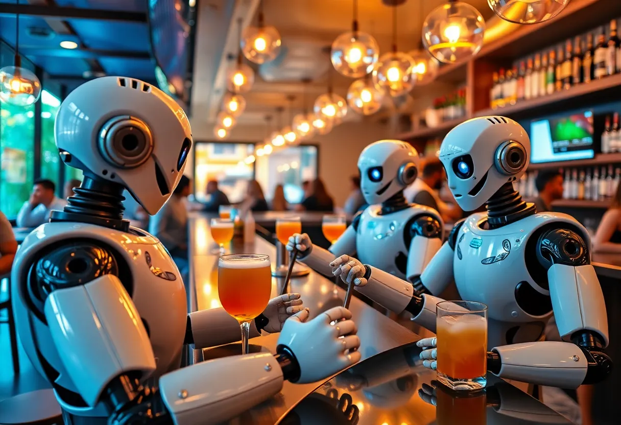 Interior view of Unhireable Coldbrew & Cocktails with robot bartenders