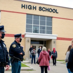 Brackenridge High School with police presence and concerned parents
