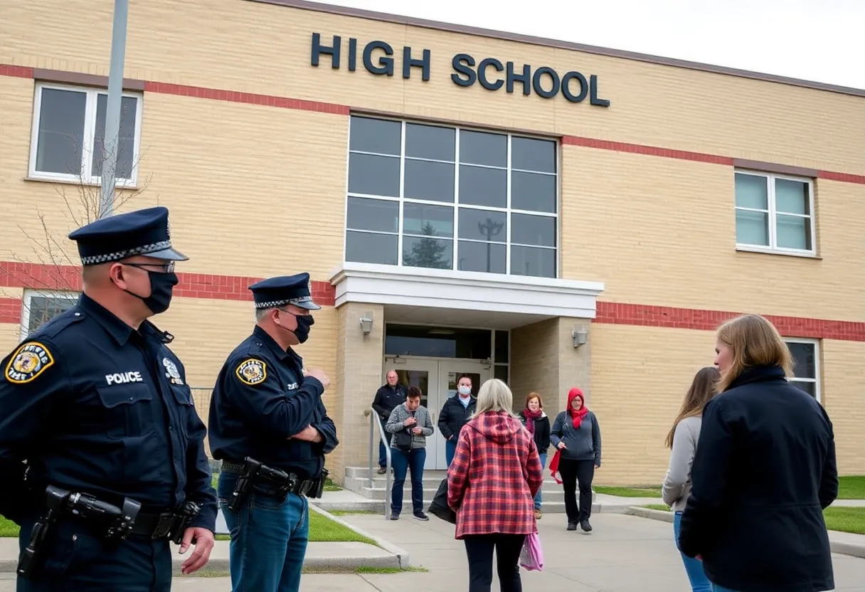 Brackenridge High School with police presence and concerned parents