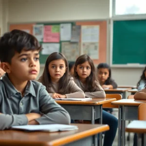 Classroom with students looking concerned about safety